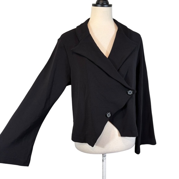 Bryn Walker Black Cropped Jacket Crossover Button Front Long Sleeve Lagenlook, S - Picture 7 of 15